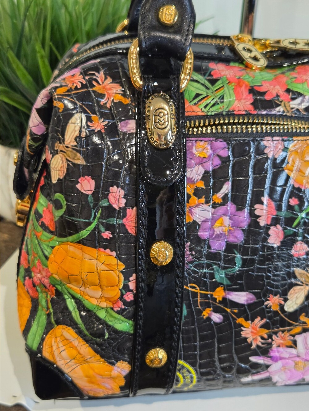 Marino Orlandi mo4670 Cocco Fiori Nero Bowler Bag - Picture 6 of 16